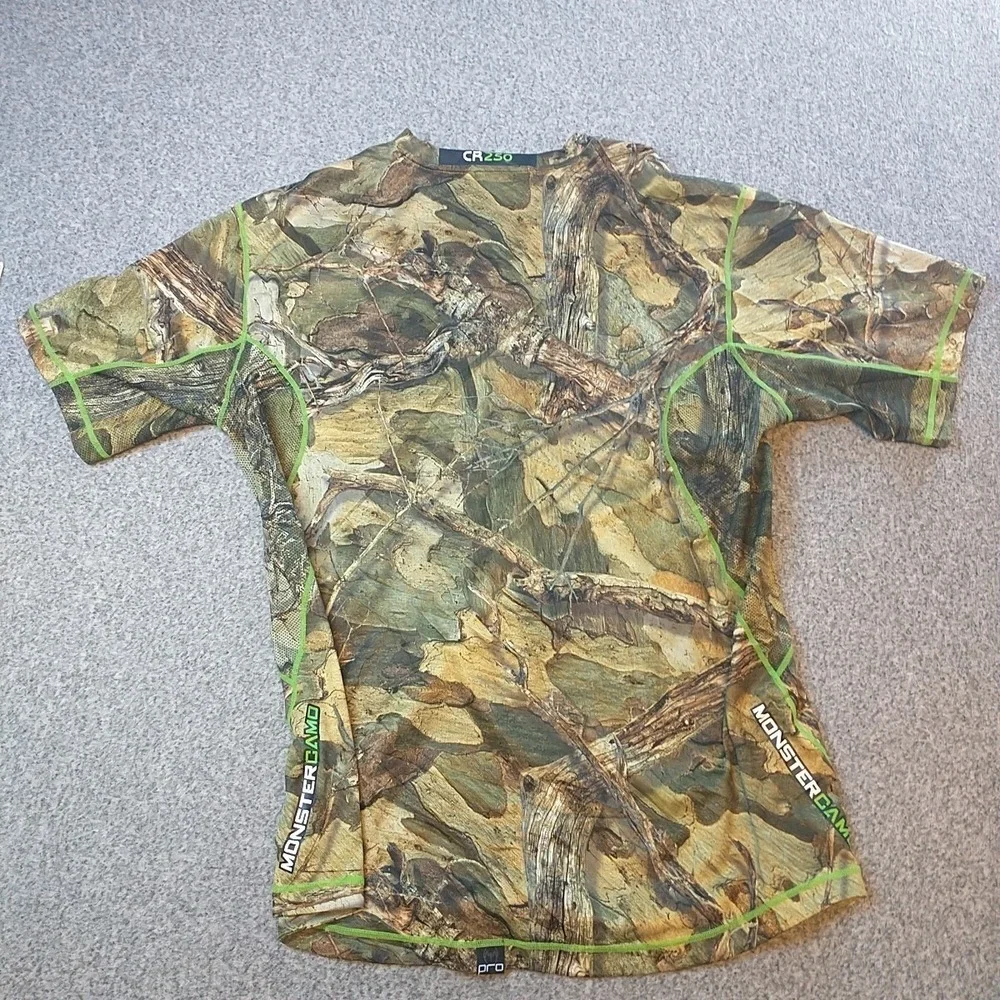 Monster Camo Mens 2XL Performance T-Shirt Real Tree Camouflage Neon Green Mesh